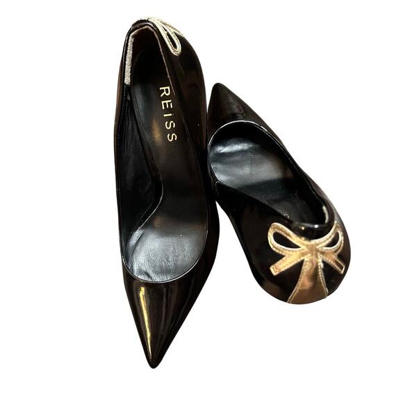 Reiss Bow High Heels Patent Leather Women’s 8.5 Black Date Night Office Event - Picture 1 of 10
